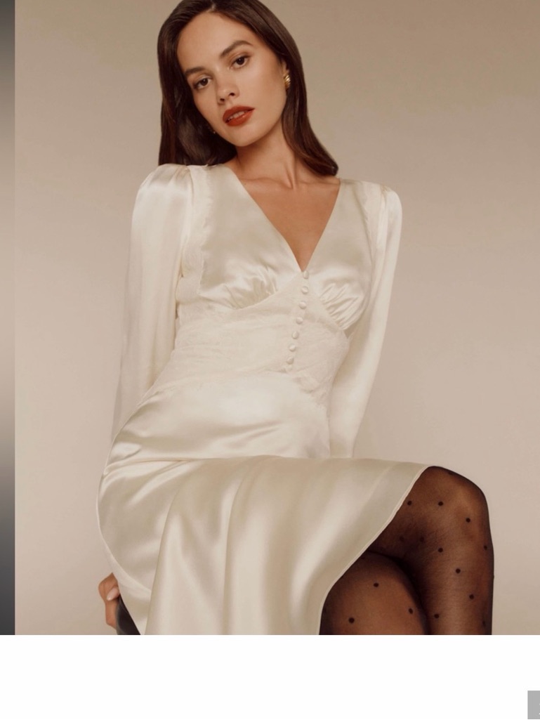 Reformation Morganna Dress Silk Ivory Size 0